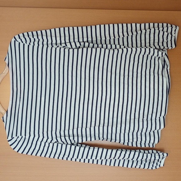 Boden Breton Striped longe-sleeve T-shirt Navy white stripes ruched shoulder - Picture 4 of 4